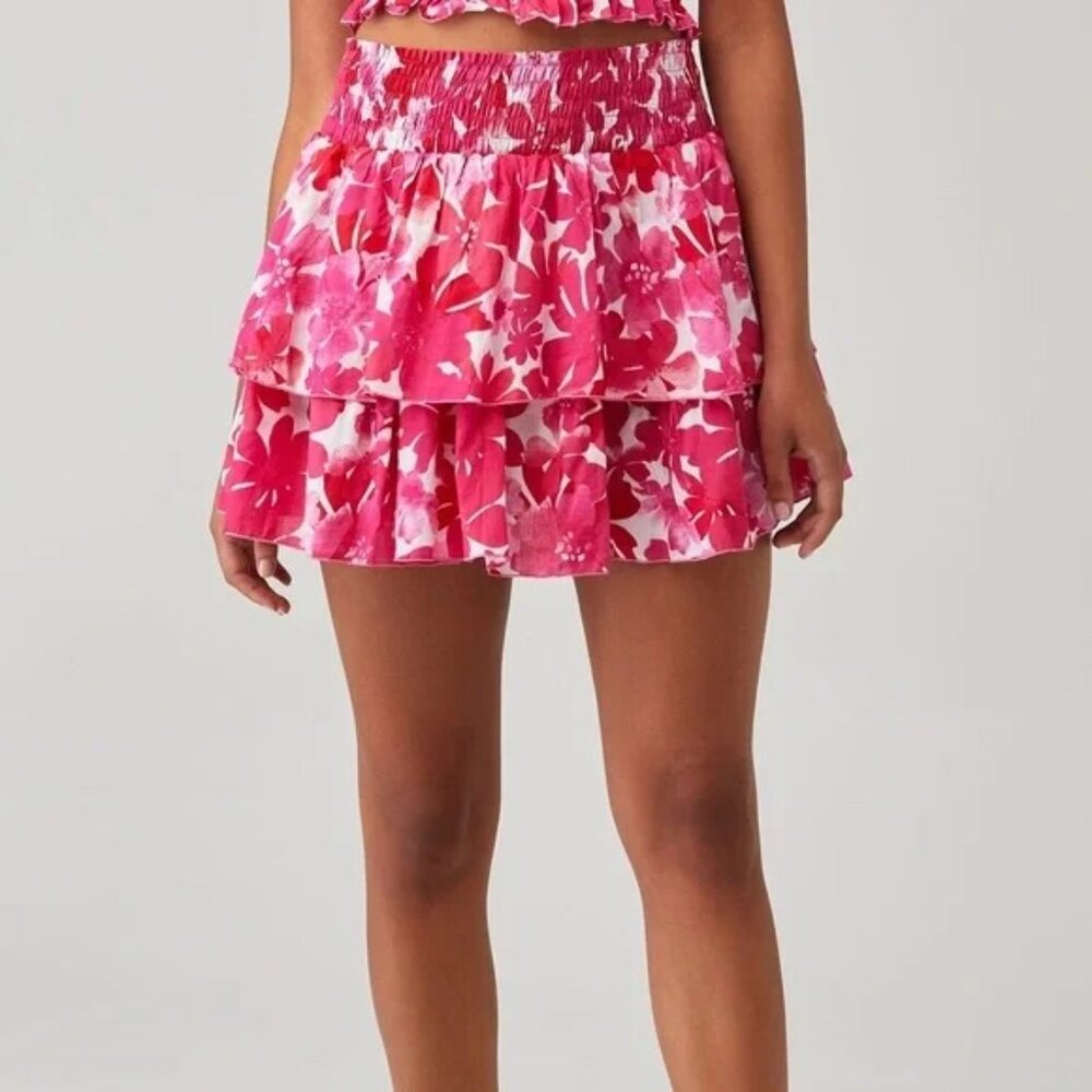 NWT Tiare Hawaii Women’s Fiji Flowers Pink Olivia Skirt Mini Tropical Size XS/S
